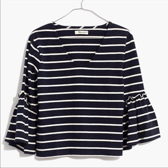 Madewell Irwin Stripe Ruffle Sleeve Top Medium - Picture 4 of 8